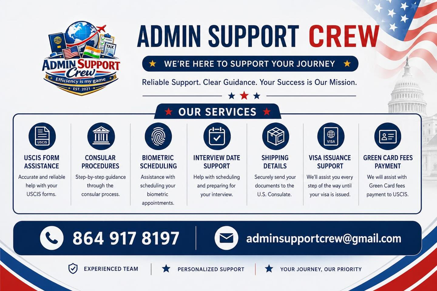 Admin Support Crew service pillars flyer